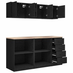 Armoires de garage 6 pcs noir bois d'ingénierie 