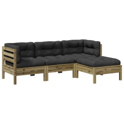 Salon de jardin 4 pcs avec coussins bois de pin imprégné 