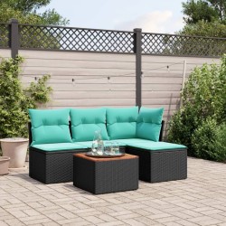 Salon de jardin 5 pcs avec coussins noir résine tressée 