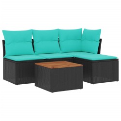 Salon de jardin 5 pcs avec coussins noir résine tressée 