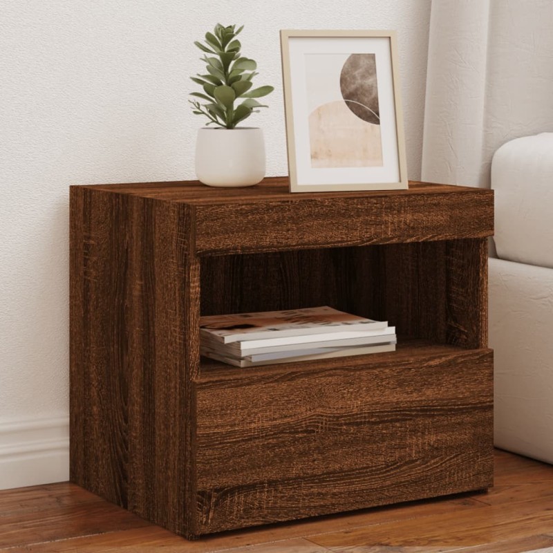 Tables de chevet et lumières LED 2 pcs chêne marron 50x40x45 cm 