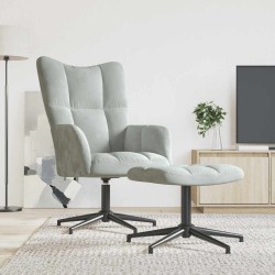 Chaise de relaxation avec tabouret Gris clair Velours 