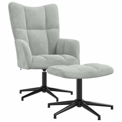 Chaise de relaxation avec tabouret Gris clair Velours 