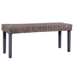 Banc 110 cm Gris Rotin naturel kubu et bois de manguier massif 