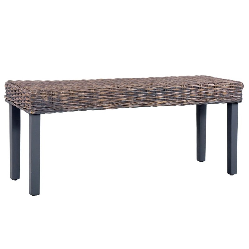 Banc 110 cm Gris Rotin naturel kubu et bois de manguier massif 