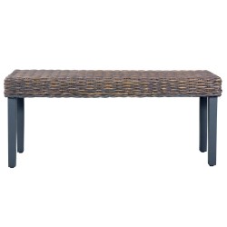 Banc 110 cm Gris Rotin naturel kubu et bois de manguier massif 