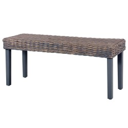 Banc 110 cm Gris Rotin naturel kubu et bois de manguier massif 