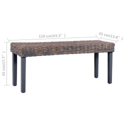 Banc 110 cm Gris Rotin naturel kubu et bois de manguier massif 