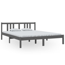 Cadre de lit sans matelas gris bois massif 150x200 cm 