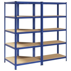 Ensemble d'étagères à 5 niveaux 2 pcs acier bois d'ingénierie 