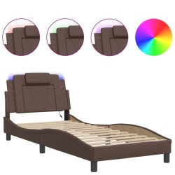 Cadre de lit avec LED sans matelas marron 90x200 cm 
