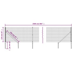 Clôture en treillis métallique et ancrage anthracite 1,1x25 m 