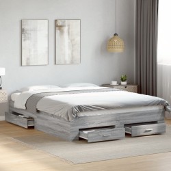 Cadre de lit avec tiroirs sans matelas sonoma gris 150x200 cm 
