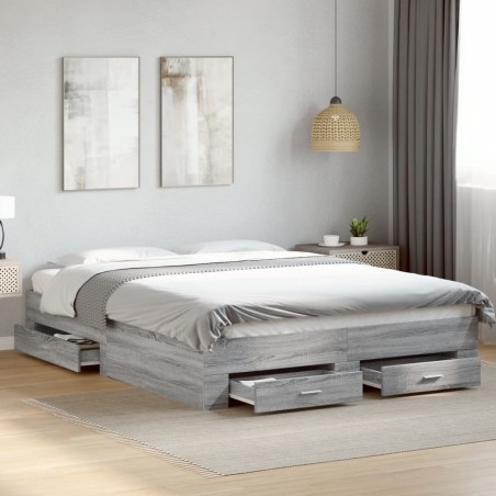 Cadre de lit avec tiroirs sans matelas sonoma gris 150x200 cm 