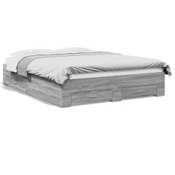 Cadre de lit avec tiroirs sans matelas sonoma gris 150x200 cm 