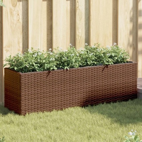 Jardinières avec 3 pots 2 pcs marron 105x30x32cm résine tressée 