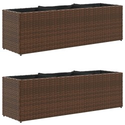 Jardinières avec 3 pots 2 pcs marron 105x30x32cm résine tressée 