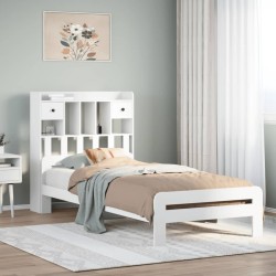 Lit bibliothèque sans matelas blanc 100x200 cm bois pin massif 