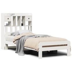 Lit bibliothèque sans matelas blanc 100x200 cm bois pin massif 