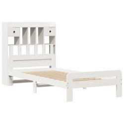 Lit bibliothèque sans matelas blanc 100x200 cm bois pin massif 
