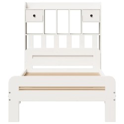 Lit bibliothèque sans matelas blanc 100x200 cm bois pin massif 