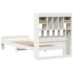Lit bibliothèque sans matelas blanc 100x200 cm bois pin massif 