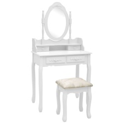Ensemble de coiffeuse avec tabouret Blanc 75x69x140cm Paulownia 