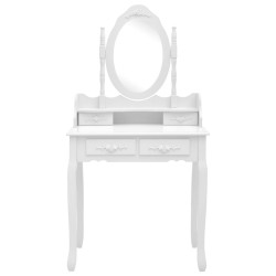 Ensemble de coiffeuse avec tabouret Blanc 75x69x140cm Paulownia 