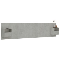 Tête de lit avec armoires Gris béton Bois d'ingénierie 