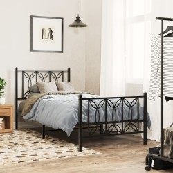 Cadre de lit métal sans matelas avec pied de lit noir 90x190 cm 