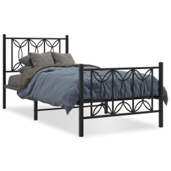 Cadre de lit métal sans matelas avec pied de lit noir 90x190 cm 