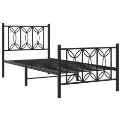 Cadre de lit métal sans matelas avec pied de lit noir 90x190 cm 