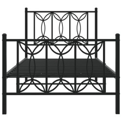 Cadre de lit métal sans matelas avec pied de lit noir 90x190 cm 