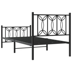 Cadre de lit métal sans matelas avec pied de lit noir 90x190 cm 