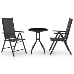Mobilier de bistro 3 pcs Aluminium et textilène Noir 
