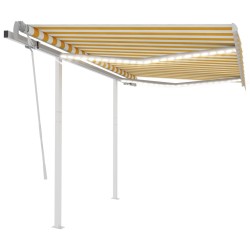 Auvent manuel rétractable avec LED 3,5x2,5 m Jaune et blanc 