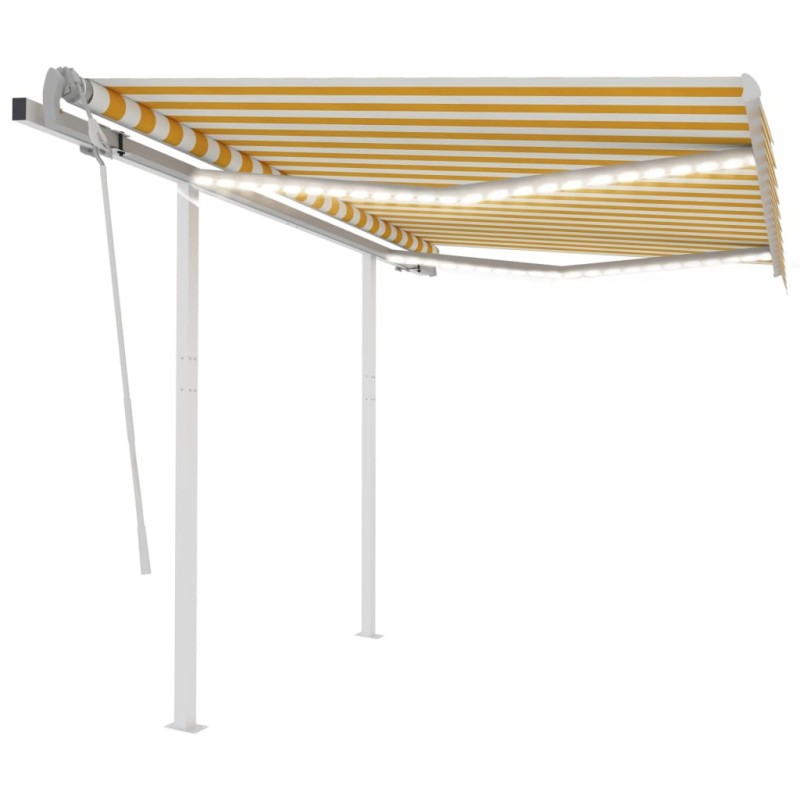 Auvent manuel rétractable avec LED 3,5x2,5 m Jaune et blanc 