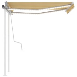 Auvent manuel rétractable avec LED 3,5x2,5 m Jaune et blanc 