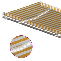 Auvent manuel rétractable avec LED 3,5x2,5 m Jaune et blanc 