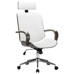 Chaise de bureau avec appuie-tête Blanc Similicuir et bois 