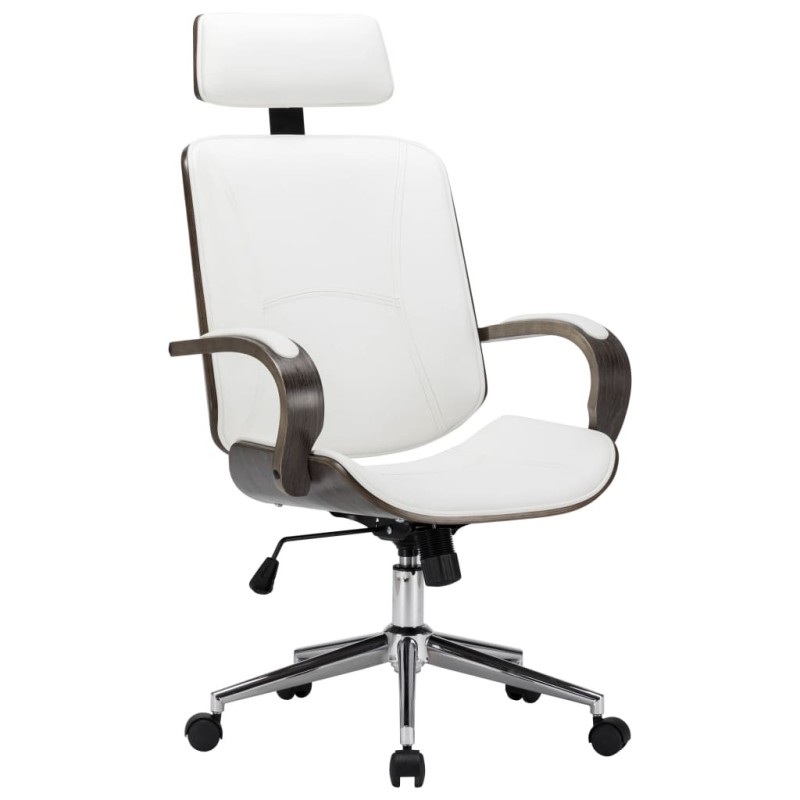 Chaise de bureau avec appuie-tête Blanc Similicuir et bois 