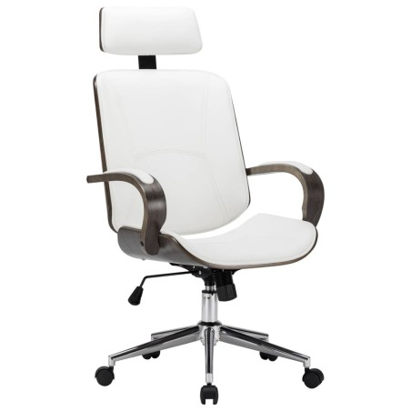 Chaise de bureau avec appuie-tête Blanc Similicuir et bois 