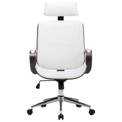 Chaise de bureau avec appuie-tête Blanc Similicuir et bois 