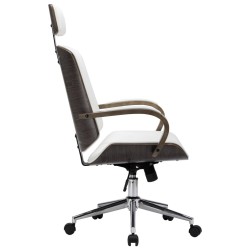 Chaise de bureau avec appuie-tête Blanc Similicuir et bois 