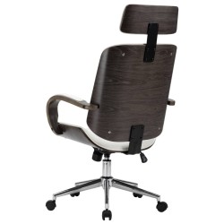 Chaise de bureau avec appuie-tête Blanc Similicuir et bois 