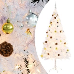 Arbre de Noël artificiel pré-éclairé avec boules blanc 180 cm 