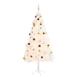 Arbre de Noël artificiel pré-éclairé avec boules blanc 180 cm 