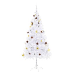 Arbre de Noël artificiel pré-éclairé avec boules blanc 180 cm 