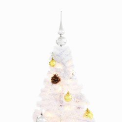 Arbre de Noël artificiel pré-éclairé avec boules blanc 180 cm 
