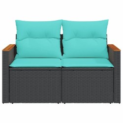 Canapé de jardin avec coussins 2 places en résine tressée noire 